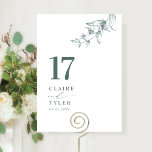 Numéro De Table Élégant, minimaliste Mariage de verdure botanique<br><div class="desc">Guidez vos invités à leur table avec cette carte de numéro de table de mariage élégante. Design élégant et simple avec des noms sur le côté avec le "et" dans la calligraphie manuscrite moderne. Détail délicat du coin botanique dessiné à la main. Veuillez placer une commande individuelle pour "chaque" numéro...</div>