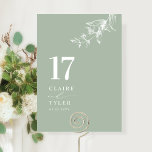 Numéro De Table Élégant, minimaliste Mariage vert pâle botanique<br><div class="desc">Guidez vos invités à leur table avec cette élégante carte de numéro de table mariage vert pâle. Design élégant et simple avec des noms sur le côté avec le "et" dans la calligraphie manuscrite moderne. Détail délicat du coin botanique dessiné à la main. Veuillez placer une commande individuelle pour "chaque"...</div>