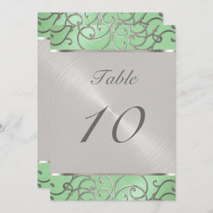 Numéro de table Elegant Mint Green Silver Filigree