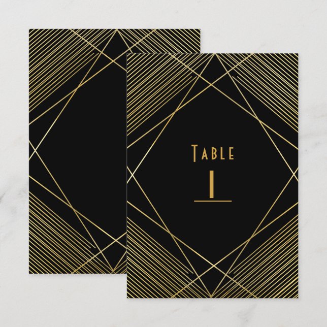 Numéro de table élégant moderne Gold & Black Glam  (Devant / Derrière)