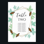 Numéro De Table Élégant Monarch Butterfly Mariage Nom d'invité<br><div class="desc">Ce design présente un élégant design de papillon monarque et de feuilles. Le cadre géométrique doré est entouré de feuilles vintages d'aquarelle. Les papillons orange et noir sont attirés par la verdure. Motif de feuilles Damas avec des tons vert aquarelle. Le mélange des couleurs crée un style chic, tendance et...</div>