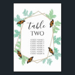 Numéro De Table Élégant Monarch Butterfly Mariage Nom d'invité<br><div class="desc">Ce design présente un élégant design de papillon monarque et de feuilles. Le cadre géométrique doré est entouré de feuilles vintages d'aquarelle. Les papillons orange et noir sont attirés par la verdure. Motif de feuilles Damas avec des tons vert aquarelle. Le mélange des couleurs crée un style chic, tendance et...</div>