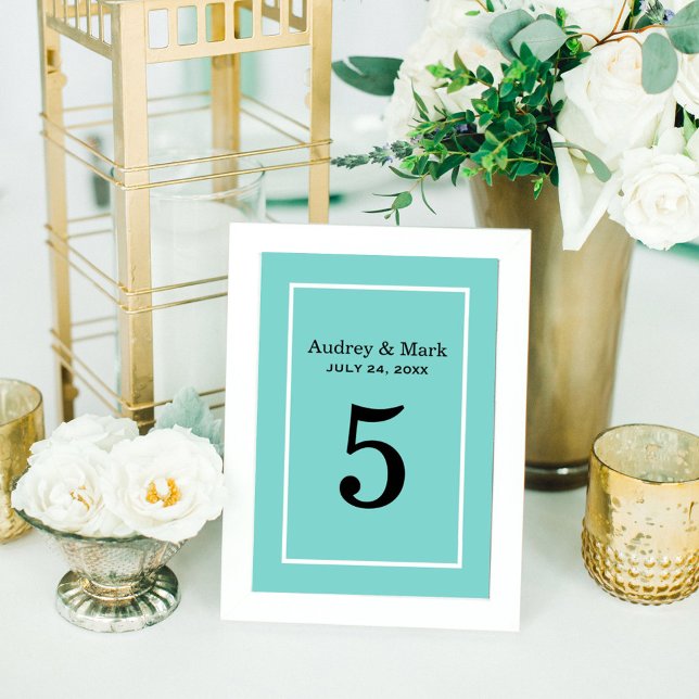 Numéro De Table Élégant Monogramme de Mariage Bleu de Robinet (Créateur téléchargé)
