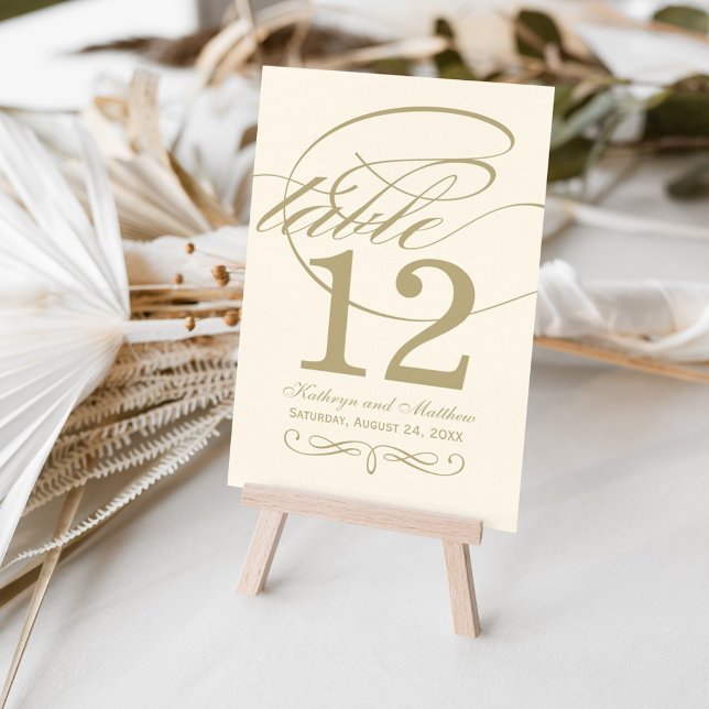 Numéro De Table Élégant Monogramme de Mariage Calligraphié en Or e (Créateur téléchargé)