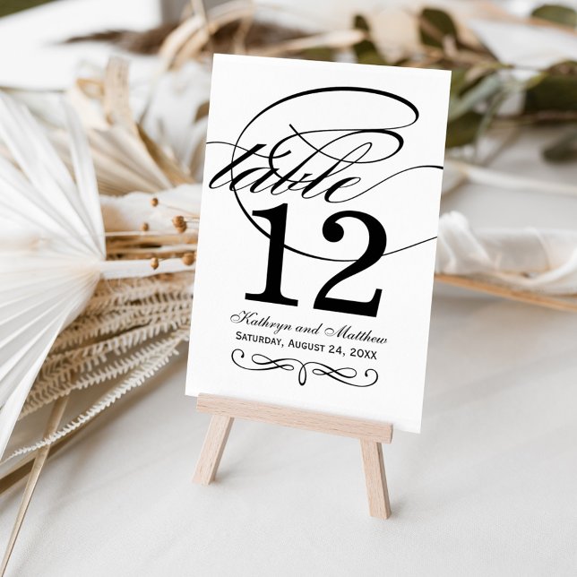 Numéro De Table Élégant Monogramme de Mariage Calligraphié Noir et (Créateur téléchargé)