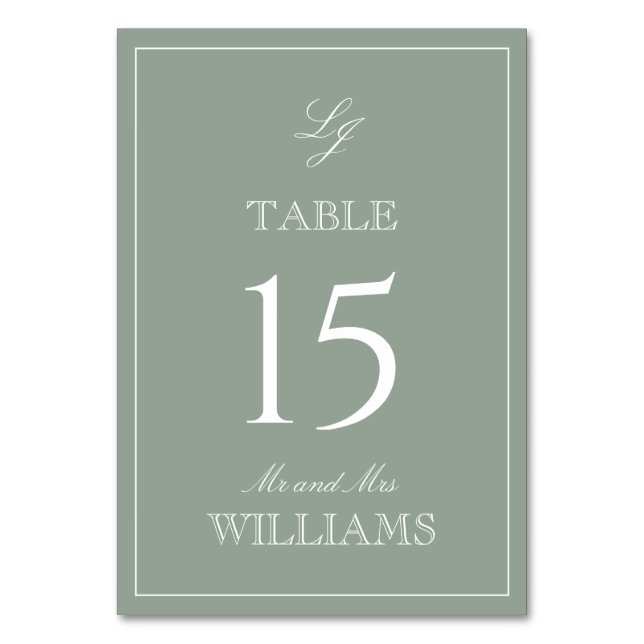 Numéro De Table Élégant Monogramme moderne Script Sage Mariage ver (Par défaut)