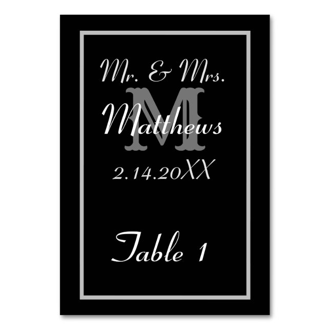 Numéro De Table Élégant Monogramme Noir Année de Mariage  (Par défaut)