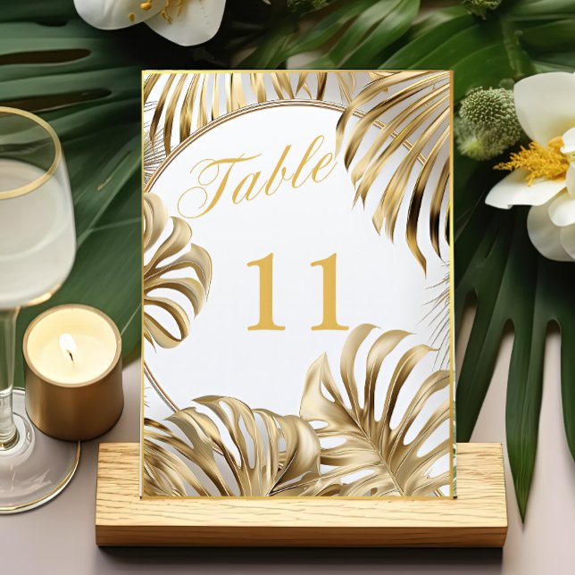 Numéro De Table Élégant Monstera Gilded Gold Mariage (Créateur téléchargé)