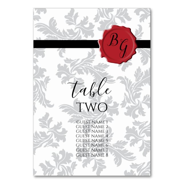 Numéro De Table Elégant Motif et sceau de cire Mariages invités (Par défaut)