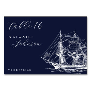 Numéro De Table Elégant navire nautique Mariage bleu marine