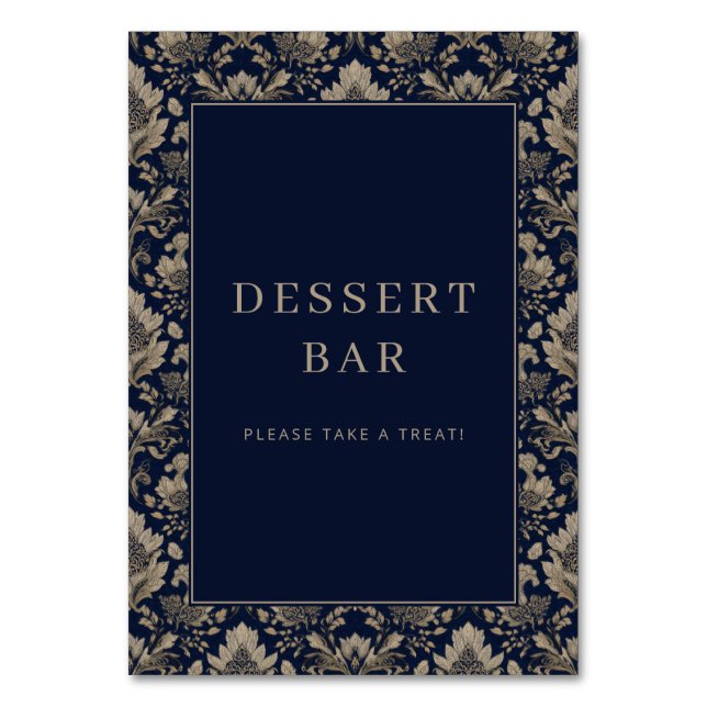 Numéro De Table Elegant Navy Floral Dessert Bar Sign (Par défaut)