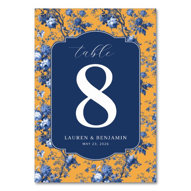 Numéro De Table Elegant Navy Floral Table Number (Par défaut)