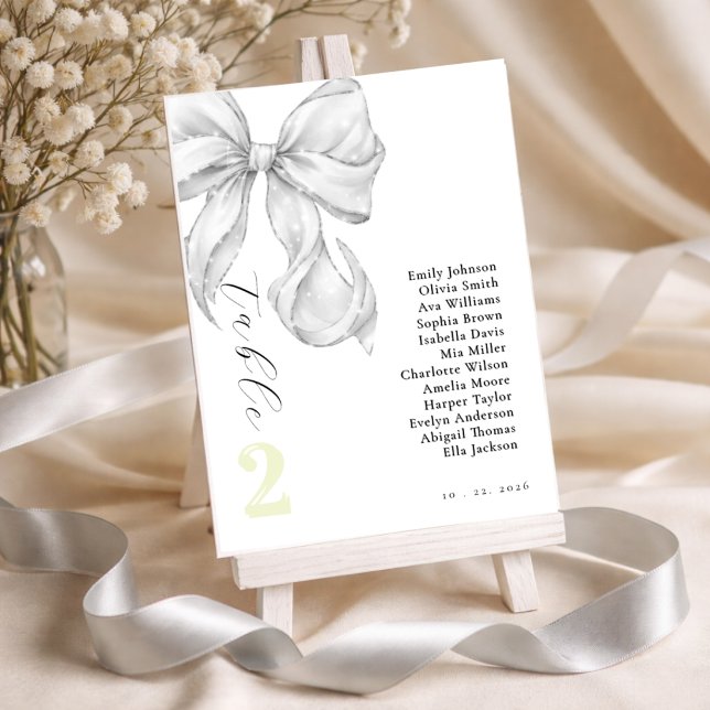 Numéro De Table Élégant, nœud papillon de douche de mariage blanc. (Créateur téléchargé)