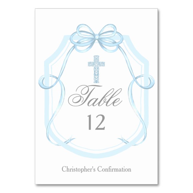 Numéro De Table Élégant Nœud Ruban Bleu Confirmation Party (Par défaut)