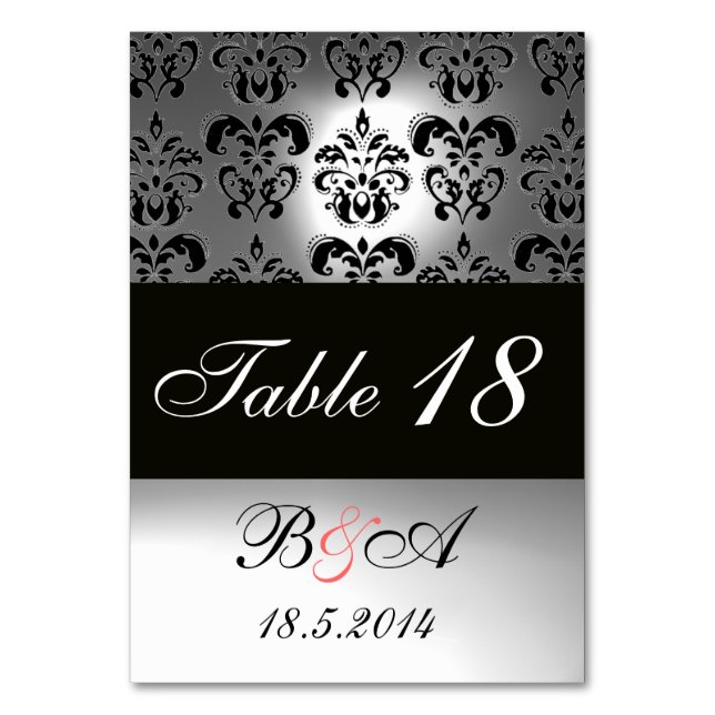 NUMÉRO DE TABLE ÉLÉGANT NOIR BLACÉ GRAY DAMASK MONOGRAM (Dos)