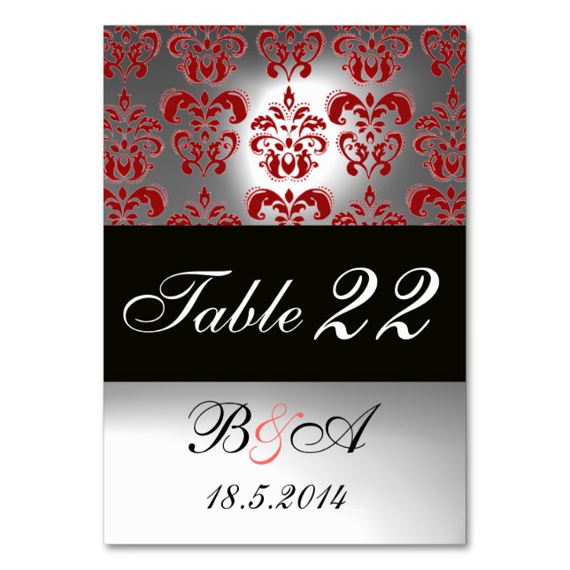 NUMÉRO DE TABLE ÉLÉGANT NOIR BLANC BLANC DAMASK MONOGRAM (Dos)
