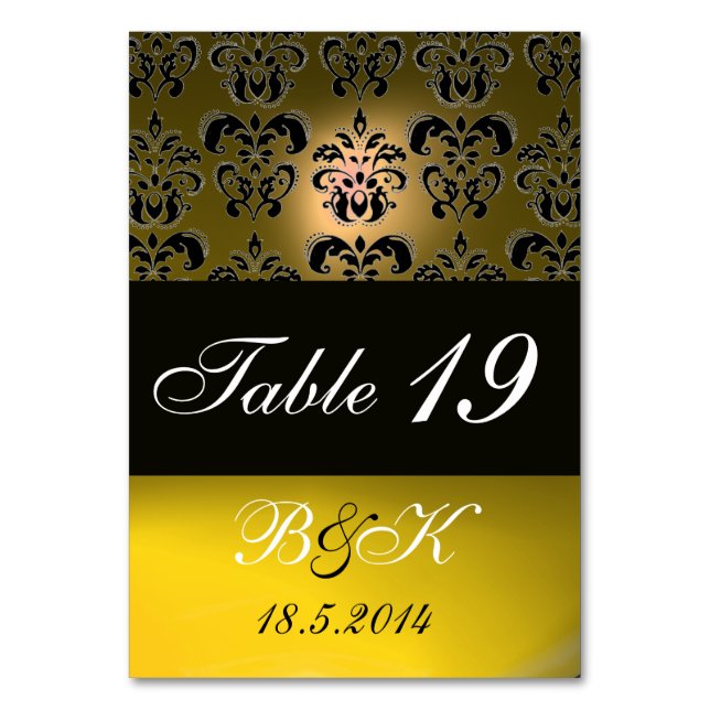 NUMÉRO DE TABLE ÉLÉGANT NOIR, BLANC JAUNE DOMMASQUE MONOGRAMME (Par défaut)
