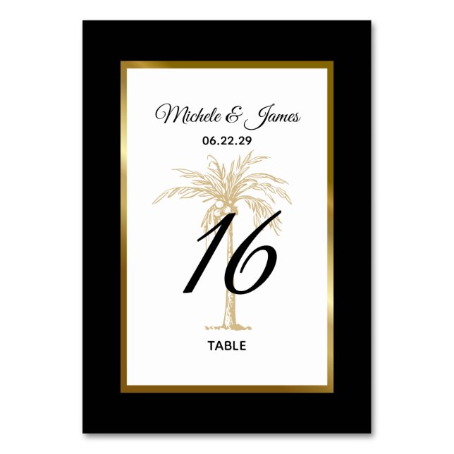 Numéro De Table Elégant Noir Blanc Or Palm Tree Mariage moderne (Par défaut)