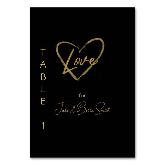 Numéro De Table Élégant noir brillant amour Mariage de coeur noir  (Par défaut)