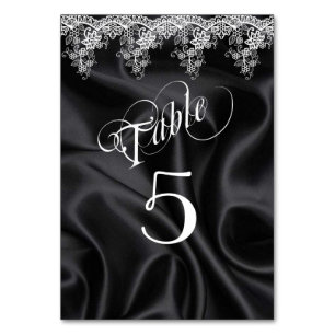 Numéro De Table Elégant noir dentelle blanche satin