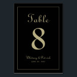 Numéro De Table Elégant Noir Noir Noir Mariage Réception Dîner For<br><div class="desc">Mariage Table Numéro événement design de signe de fête dispose d'une élégance classique avec la couleur or chic contemporain sur un arrière - plan noir sophistiqué classique. Personnalisez la conception de table mariage avec votre nom, date mariage et numéro de table dans les lettres et le script tendance. Le dos...</div>