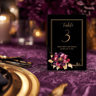 Numéro De Table Elégant noir or bordeaux double face