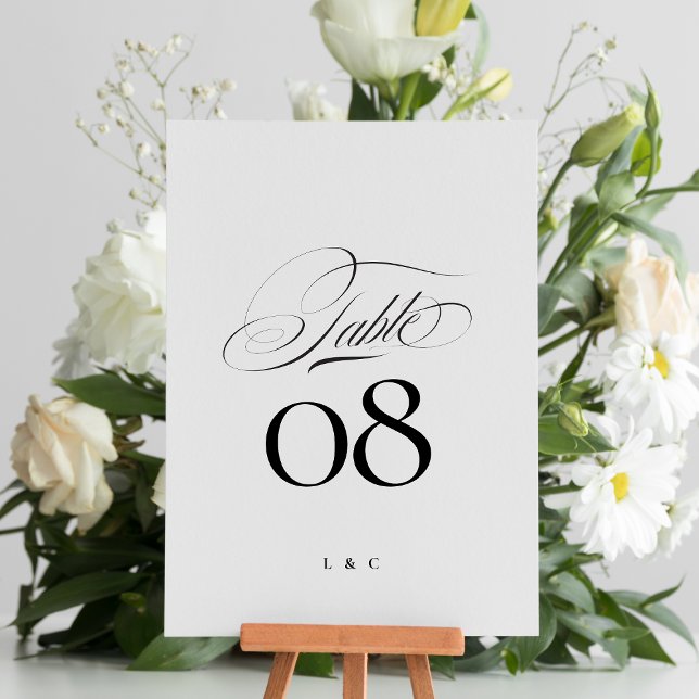 Numéro De Table Élégant noir sur blanc Mariage de calligraphie (Créateur téléchargé)