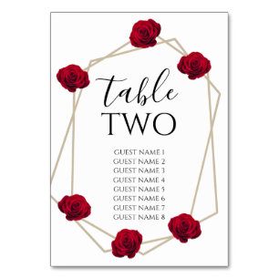 Numéro De Table Élégant nom de l'invité Mariage de Rose rouge géom