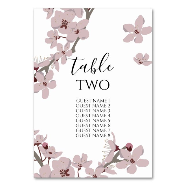 Numéro De Table Élégant nom d'invité Mariage en fleurs de cerisier (Par défaut)