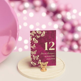Numéro De Table Élégant Papillons en or rose Quinceañera Siège