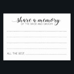 Numéro De Table Élégant Partage Mémoire de mariée Salle de Mariage<br><div class="desc">Ces élégantes cartes Partager une mémoire seront l'ajout parfait à votre réception de mariage ou wedding shower. Ce design combine écriture manuscrite et polices de caractères en noir. Il y a de l'espace pour que les clients puissent laisser leurs souvenirs et leurs noms. Une partie de la collection Alejandra.</div>