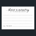 Numéro De Table Élégant Partage Mémoire de mariée Salle de Mariage<br><div class="desc">Ces élégantes cartes Partager une mémoire seront l'ajout parfait à votre réception de mariage ou wedding shower. Ce design combine écriture manuscrite et polices de caractères en noir. Il y a de l'espace pour que les clients puissent laisser leurs souvenirs et leurs noms. Une partie de la collection Alejandra.</div>