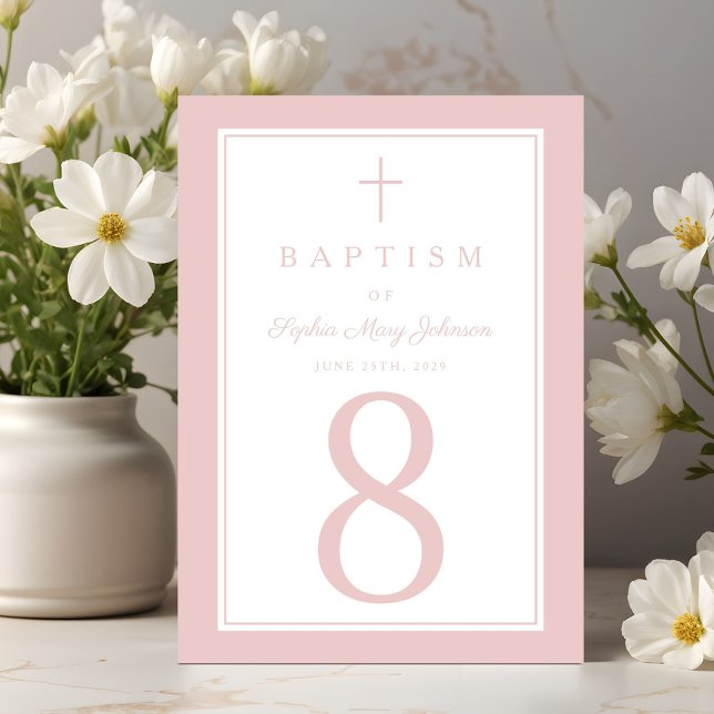 Numéro De Table Elegant Pink Religious Cross Girl Baptism (Elegant Pink Religious Cross Girl Baptism Table Number)