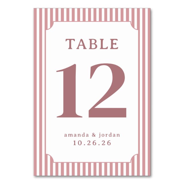 Numéro De Table Elegant Pink Striped Table Number (Par défaut)