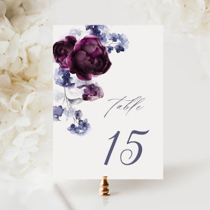 Numéro De Table Élégant Plum violet & Indigo Mariage Floral bleu