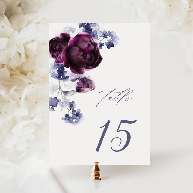 Numéro De Table Élégant Plum violet & Indigo Mariage Floral bleu (Créateur téléchargé)