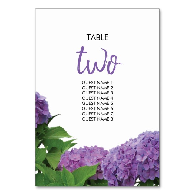 Numéro De Table Élégant Purple Hydrangea Mariage Nom d'invité (Par défaut)