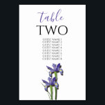 Numéro De Table Élégant Purple Iris Mariage Nom d'invité<br><div class="desc">Cet élégant design floral présente des iris violets. Les magnifiques iris violets sont placés sous le numéro de tableau. Il s'agit de l'élégant design floral mariage idéal pour n'importe quel thème mariage. Design élégant de mariage de fleurs iris avec des éléments modernes. Des invitations de mariage et d'autres articles de...</div>