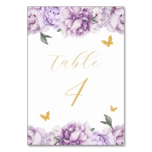 Numéro De Table Élégant Quinceañera Floral Violet