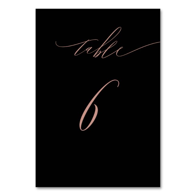 Numéro De Table Élégant Rose Black Gold Script No 6 Mariage (Par défaut)