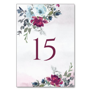 Numéro De Table Elégant Rose Blancs et Bleus de Bourgogne