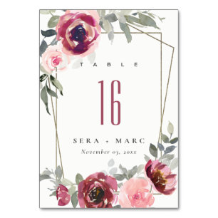 NUMÉRO DE TABLE ÉLÉGANT ROSE FLORAL BURGUNDY BLEU ROUGE MARIAGE FL
