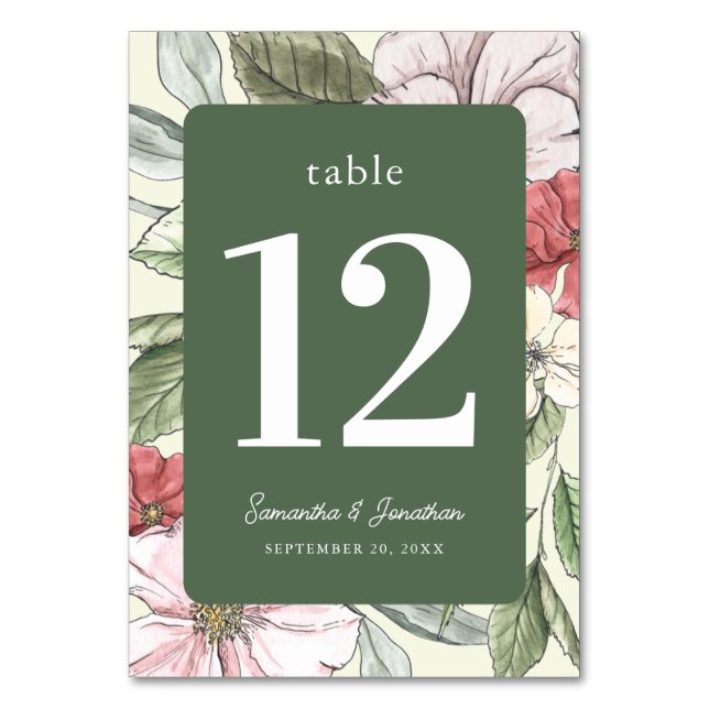 Numéro De Table Élégant rose floral et Sage vert automne (Par défaut)