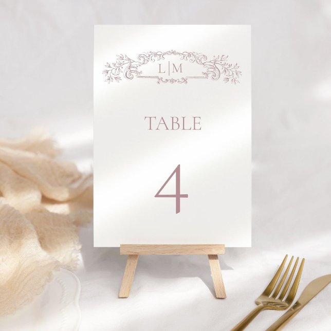 Numéro De Table Élégant Rose mariage de monogramme de crête botani (Créateur téléchargé)