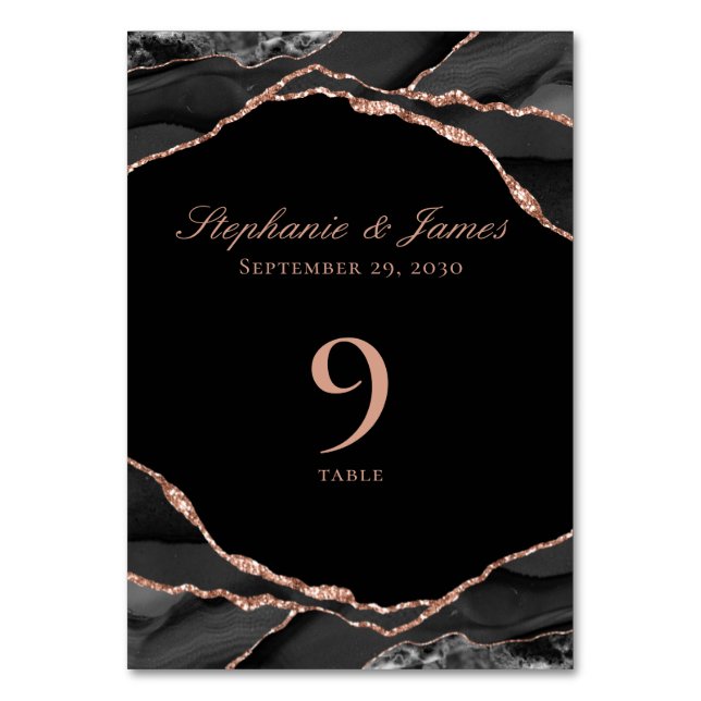 Numéro De Table Élégant Rose noir Gold Foil Mariage Agate (Par défaut)