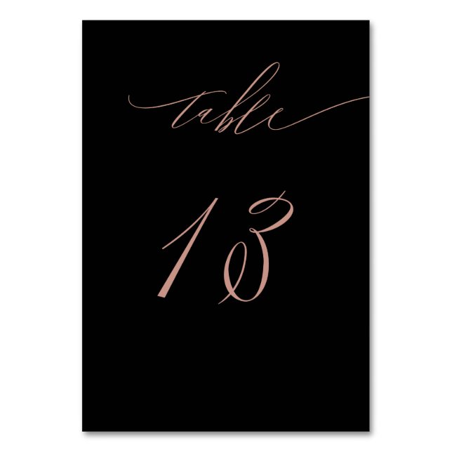 Numéro De Table Élégant Rose noir Gold Script No 13 Mariage (Par défaut)