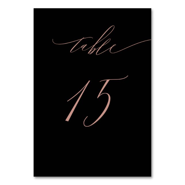 Numéro De Table Élégant Rose noir Gold Script No 15 Mariage (Par défaut)