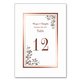 Numéro De Table Élégant Rose or cuivre floral blanc Mariage