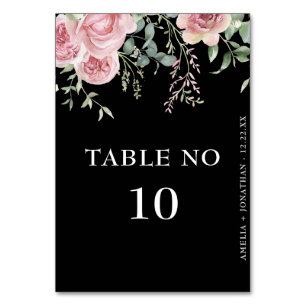 Numéro De Table Élégant rose pâle Fleurs Mariage noir
