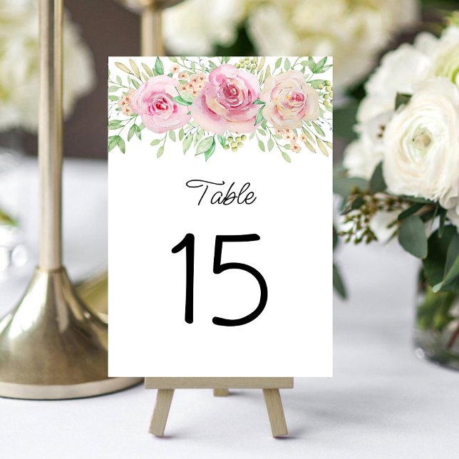 Numéro De Table Élégant rose pâle rose roses Numéro de tableau (Créateur téléchargé)